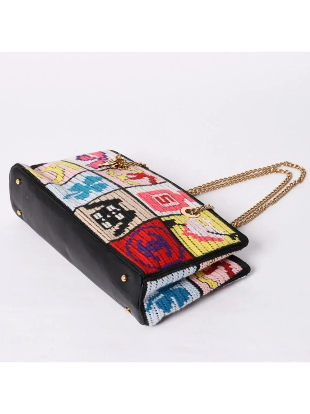 Chanel Icon Chain Bag CC Logo Wool Leather Multicolor Gold